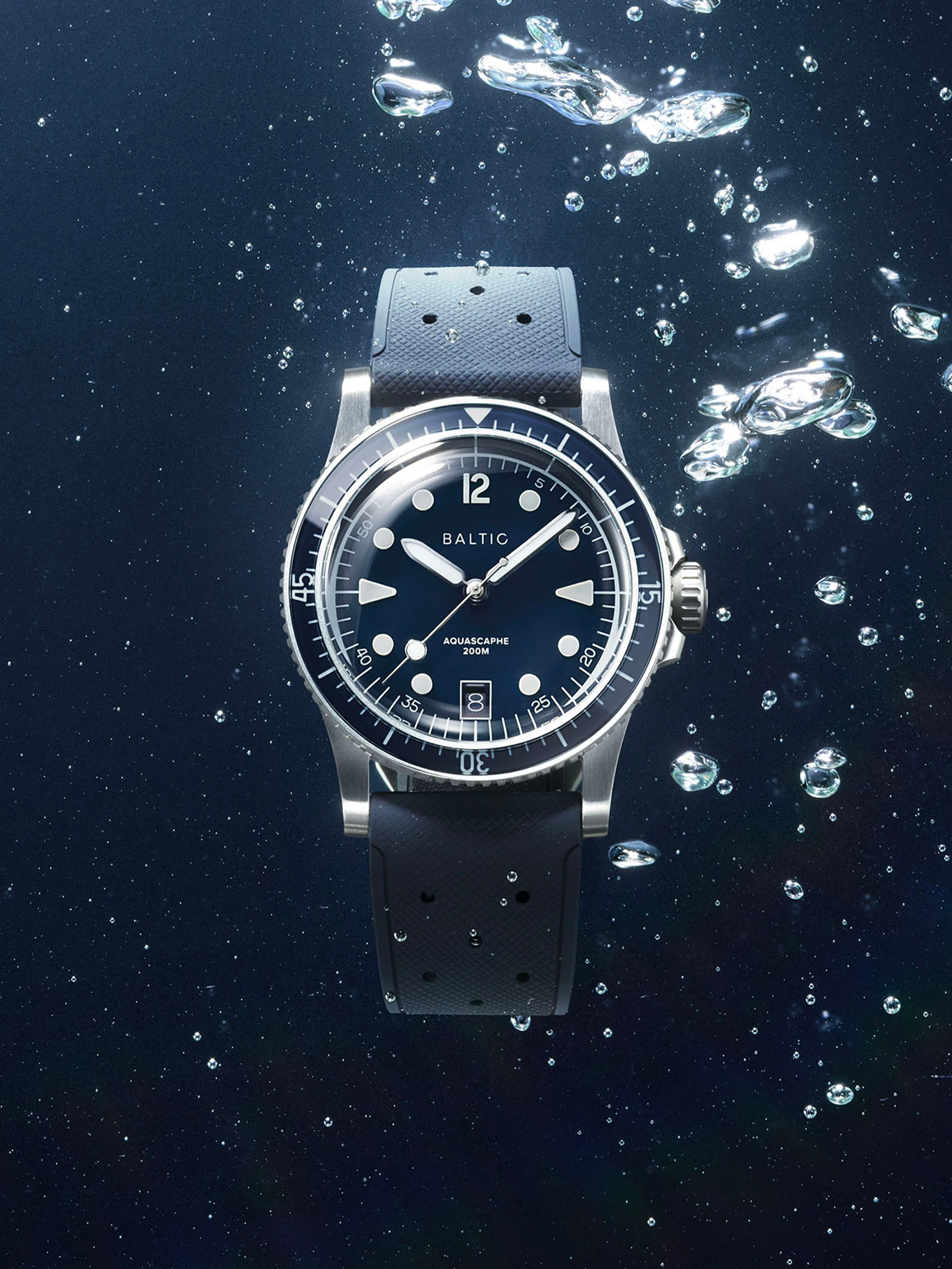 Blue Baltic Aquascaphe MK2 Date with its six o’clock date window visible