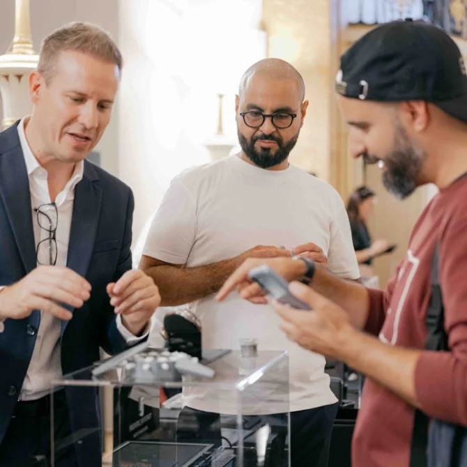 Collectors handling independent watches at Days of the Independents