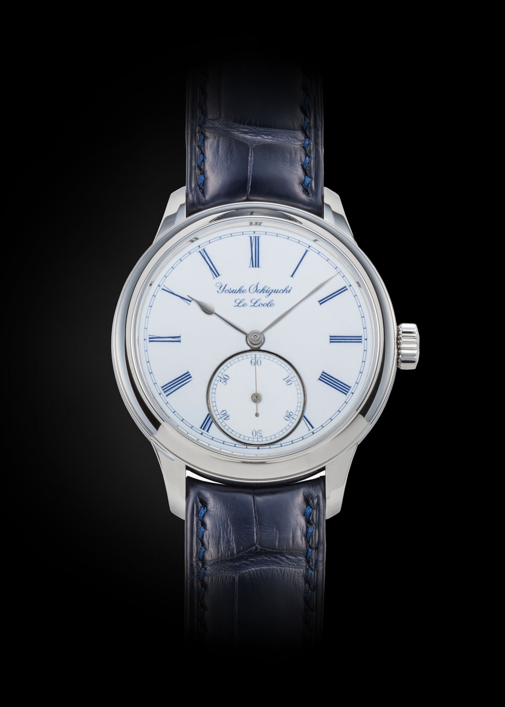 White-dial Yosuke Sekiguchi Primevère photographed against a black background