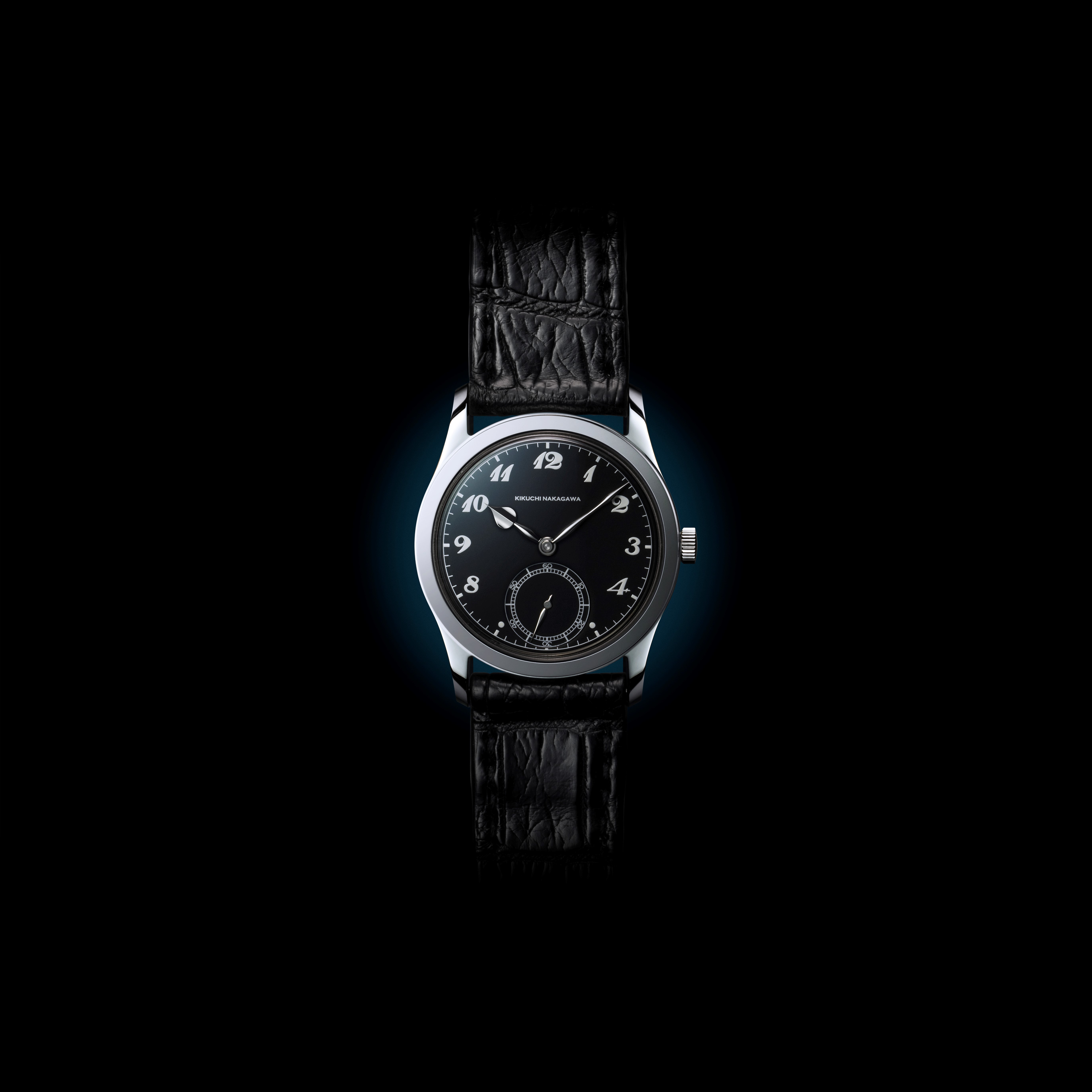 Kikuchi Nakagawa Murakumo with black-polished steel case, spade hands and Breguet numerals