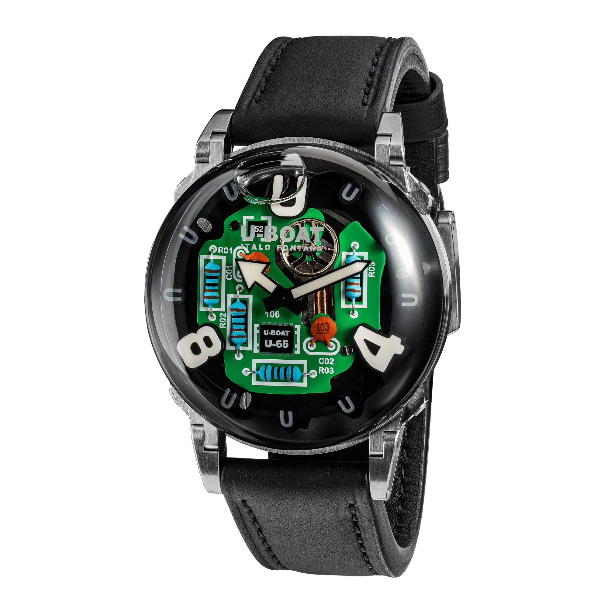 U-Boat U-65 TEK SS with a circuit-board dial, visible air bubble and oil-filled sapphire crystal