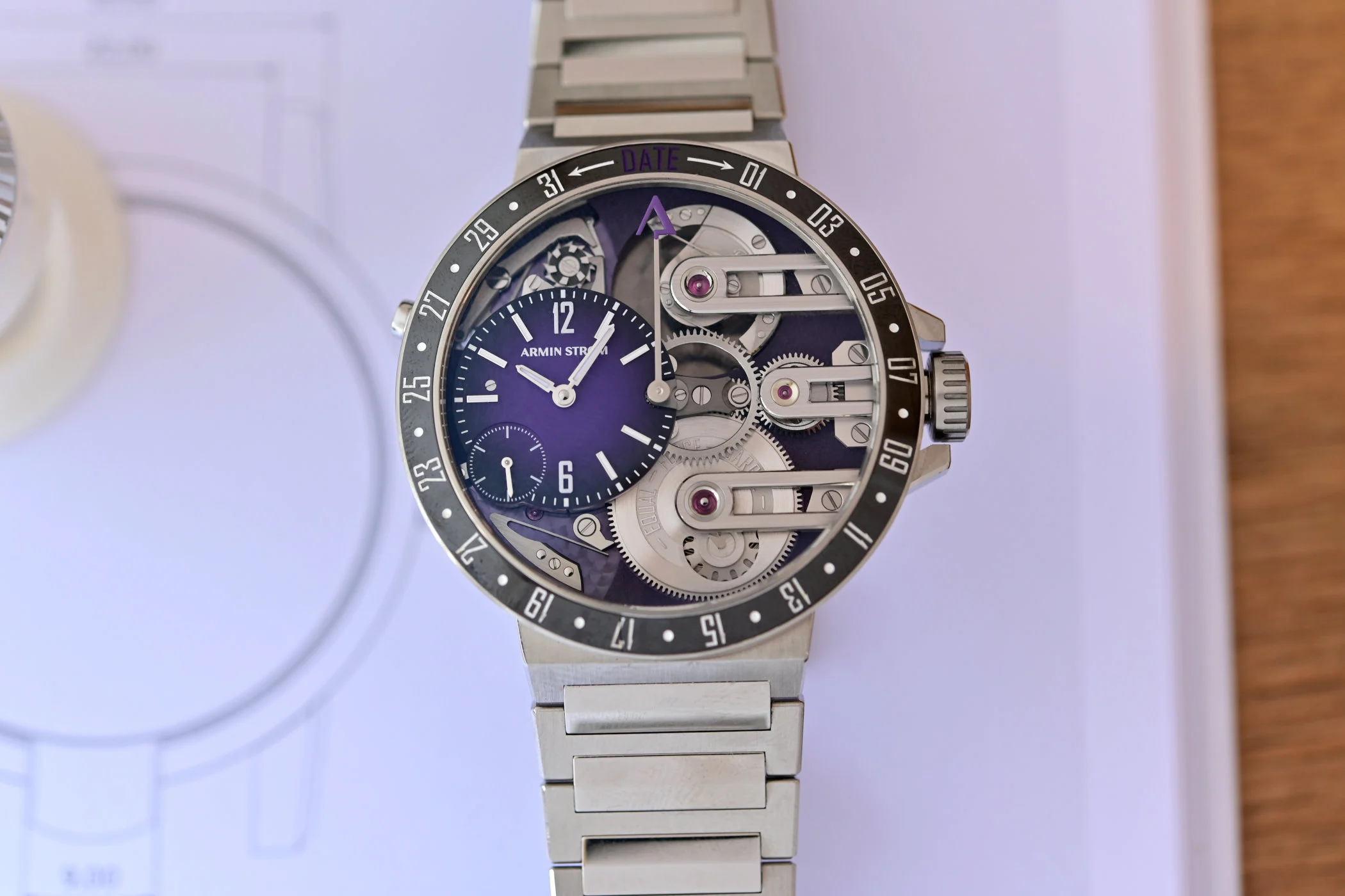 Armin Strom Orbit Midnight Purple with its off-centre dial and bezel date hand