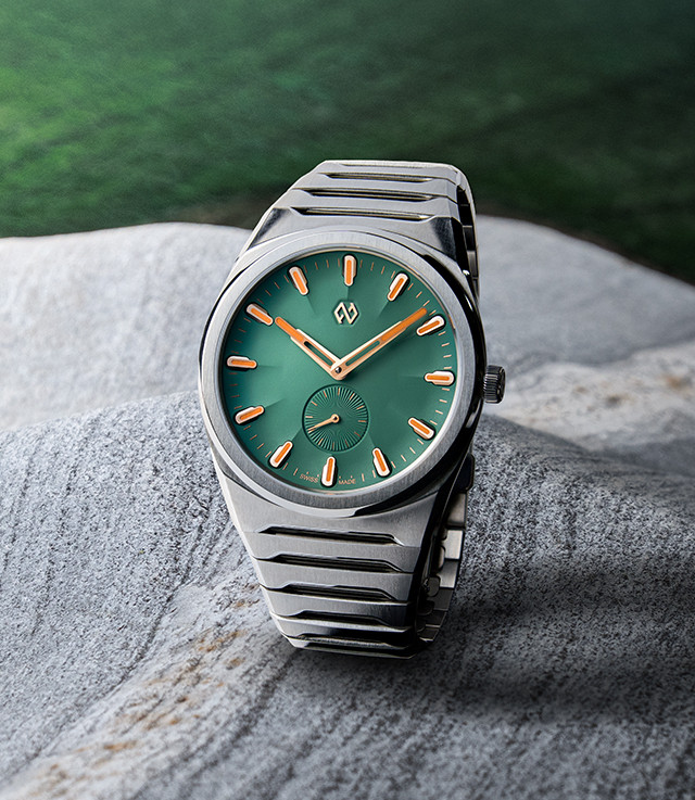 Formex Aria Manufacture Chronometer Selva Green in a styled three-quarter view