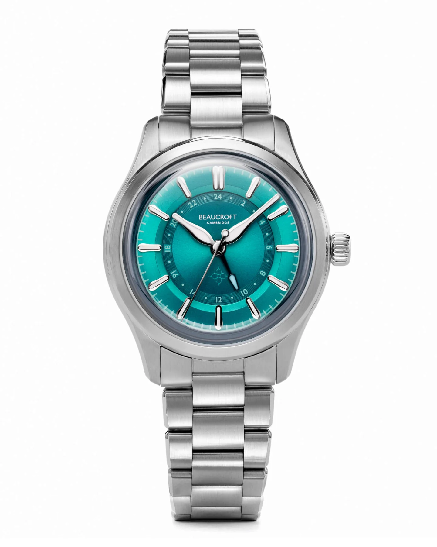 Front official view of the Beaucroft Contour GMT Tropical Teal