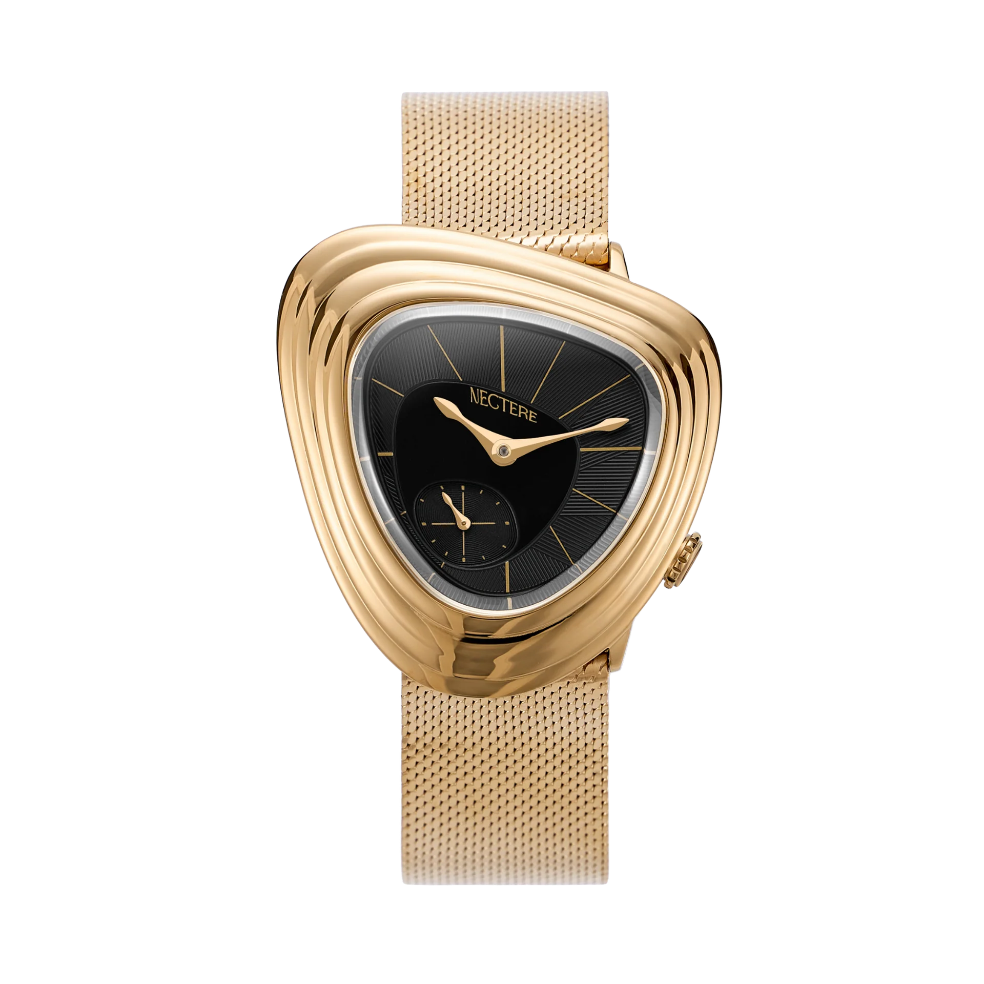 Front official view of the Nectere Eclipse on its gold mesh bracelet